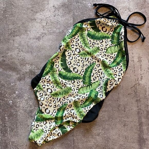 Issa De Mar Swimsuit Leopard Mesh Tropical Animal Print Medium Green Black - Picture 6 of 10